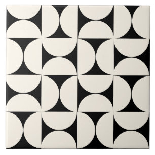 Modern Geometric Black Semi circles Tile