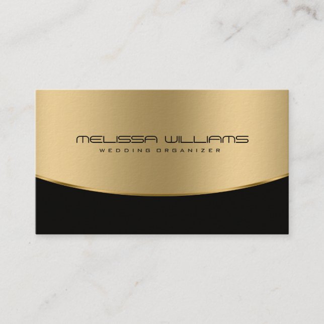Modern Geometric Black & Shiny Gold Design Business Card (Front)