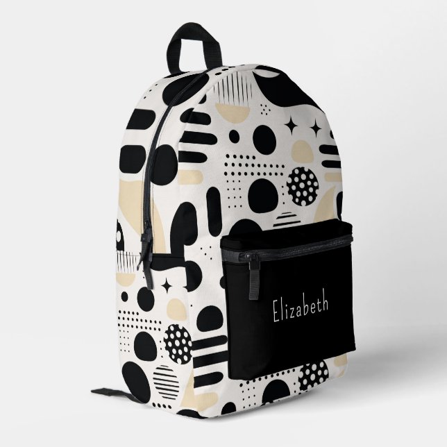 Modern Geometric Black White Abstract Personalized Printed Backpack (Back Corner Left)