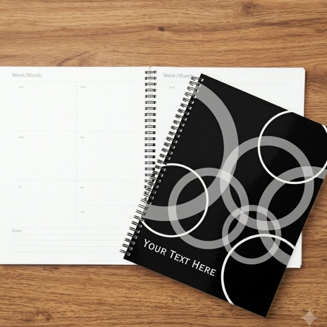 Modern Geometric Black White Circle Planner (Stay organized with this modern geometric planner, perfect for busy professionals and students.)