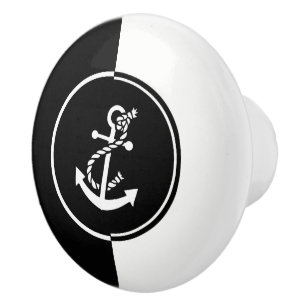 Modern Geometric Black & White Nautical Anchor Ceramic Knob