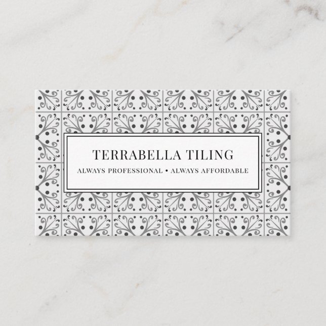 Modern Geometric Black White Tiles Tiler Tiling   Business Card (Front)