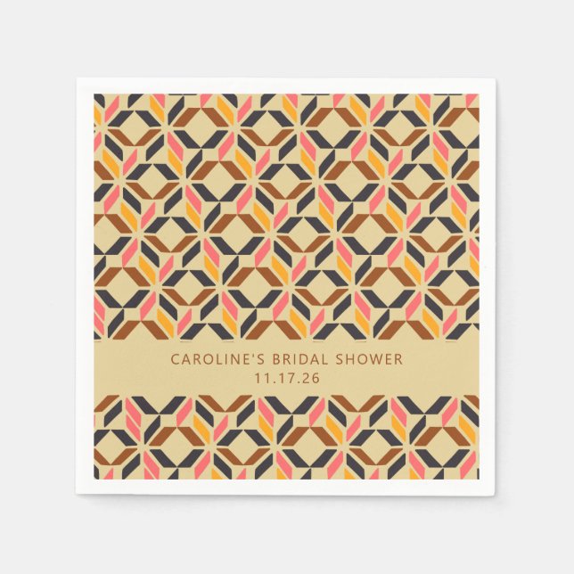 Modern Geometric Black Yellow Custom Bridal Shower Napkin (Front)