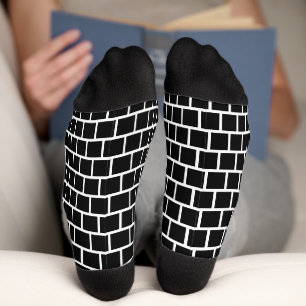 Modern Geometric Block Pattern Black and White Socks