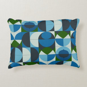 Modern Geometric Blue and Green Abstract Accent Pillow