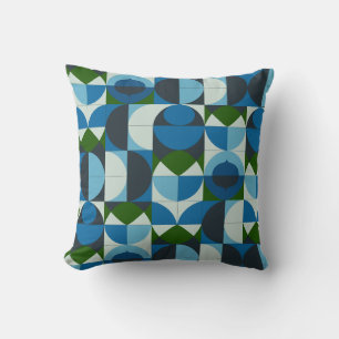 Modern Geometric Blue and Green Abstract Throw Pillow