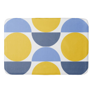 Modern Geometric Blue and Yellow Circles Bath Mat