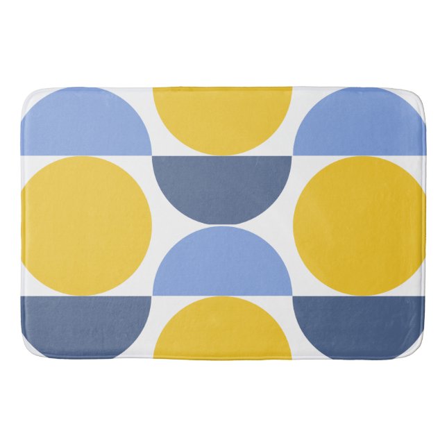 Modern Geometric Blue and Yellow Circles Bath Mat (Front)