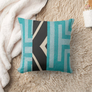 Modern Geometric (blue + black) 2-sided Throw Pillow