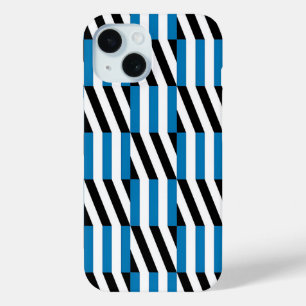 Modern Geometric Blue Black and White Op Art iPhone 15 Case