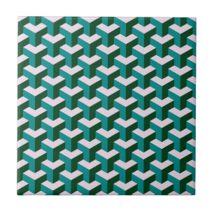 Modern Geometric Blue Blocks Pattern Tile
