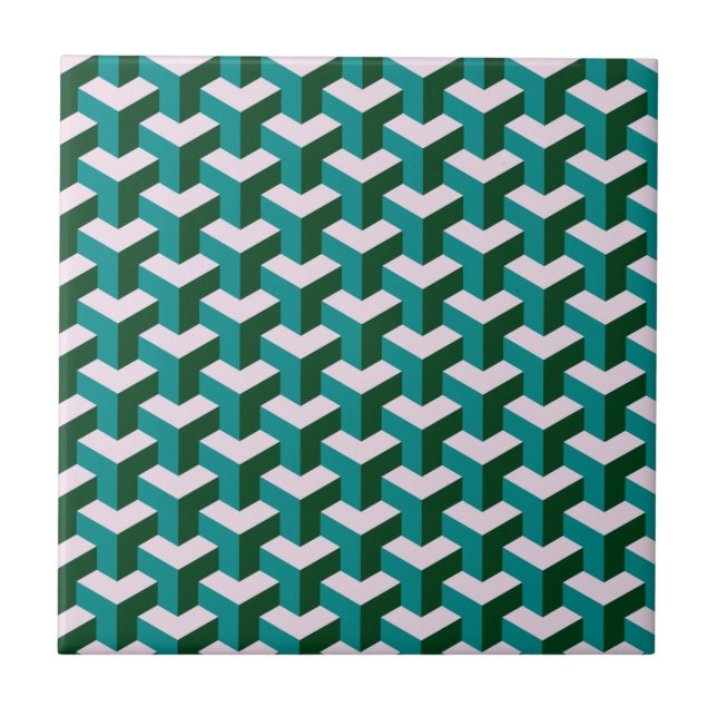 Modern Geometric Blue Blocks Pattern Tile (Front)