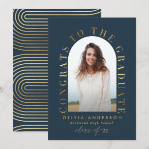 Modern geometric blue gold photo arch graduation