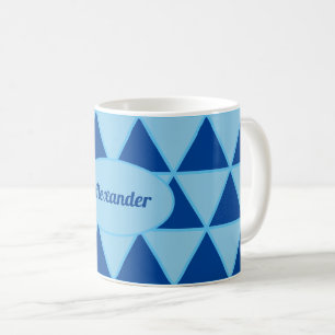 Modern geometric blue graphic pattern with name coffee mug