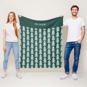 Modern geometric blue green Christmas tree graphic Fleece Blanket
