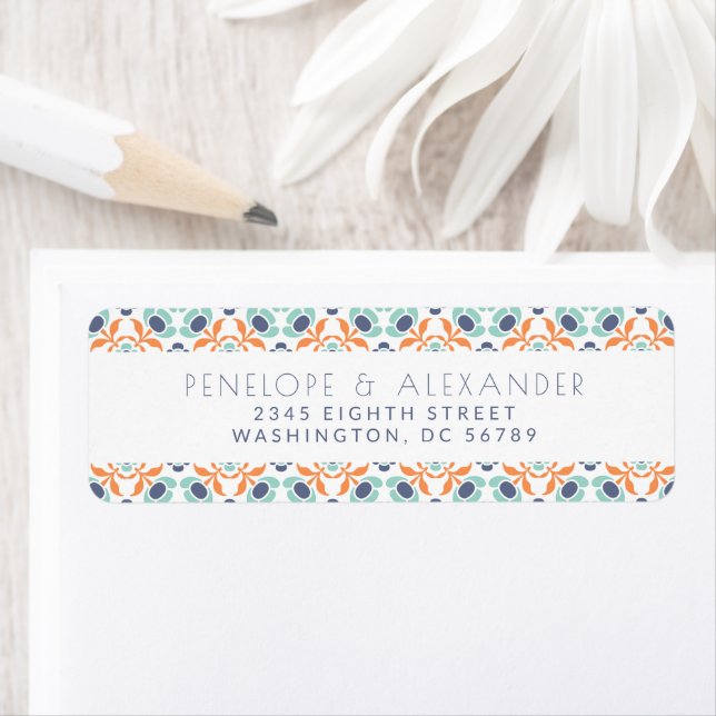 Modern Geometric Blue Orange Return Address (Insitu)