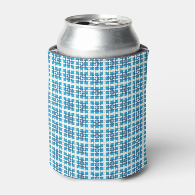 Modern geometric blue SEA squares pattern Can Cooler (Can Front)