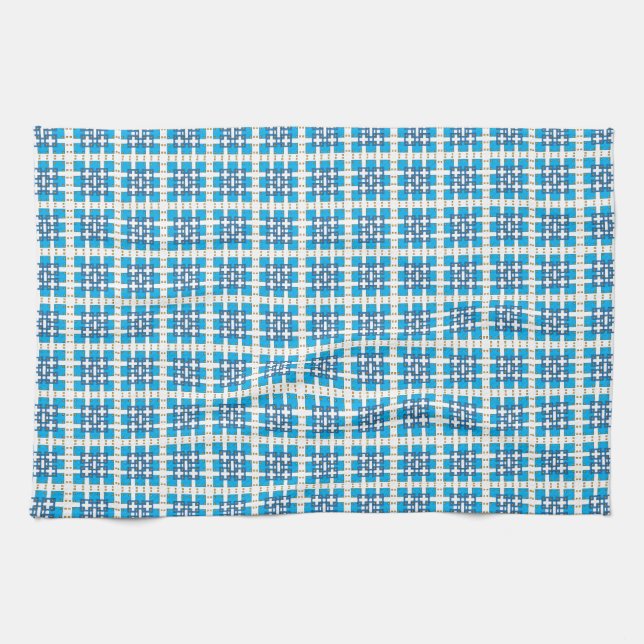 Modern geometric blue SEA squares pattern Kitchen Towel (Horizontal)