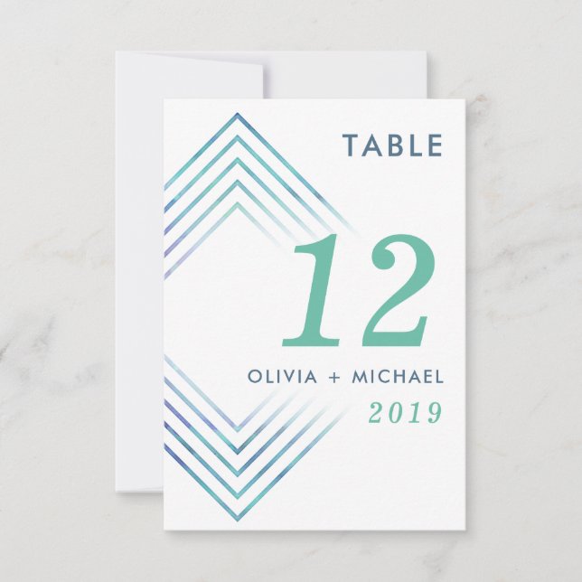 Modern Geometric Blue Watercolor Table Number (Front)
