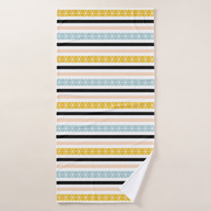 Modern geometric Blue Yellow Pink Striped Pattern Bath Towel