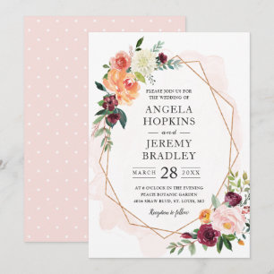 Modern Geometric Blush Bloom Floral Chic Wedding Invitation
