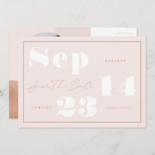 Modern Geometric Blush Bold Print Couple's Photo Save The Date