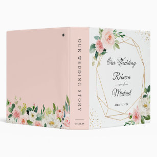 Modern Geometric Blush Pink Floral Wedding Album Binder