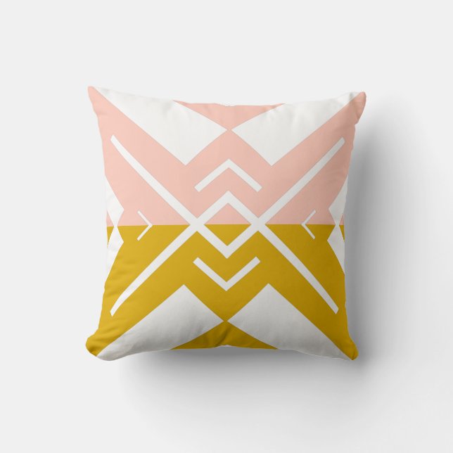 Modern geometric blush pink mustard colour block throw pillow (Front)