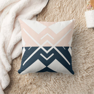 Modern geometric blush pink navy blue colour block throw pillow