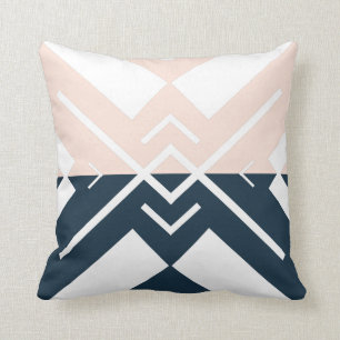 Modern geometric blush pink navy blue colour block throw pillow