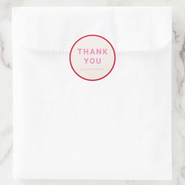 Modern Geometric Bold Pink Red Custom Thank You Classic Round Sticker (Bag)