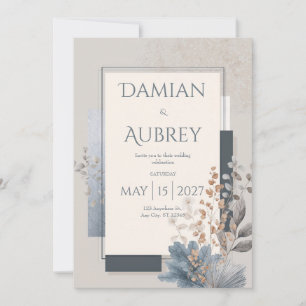 Modern Geometric Botanical Wedding  Invitation
