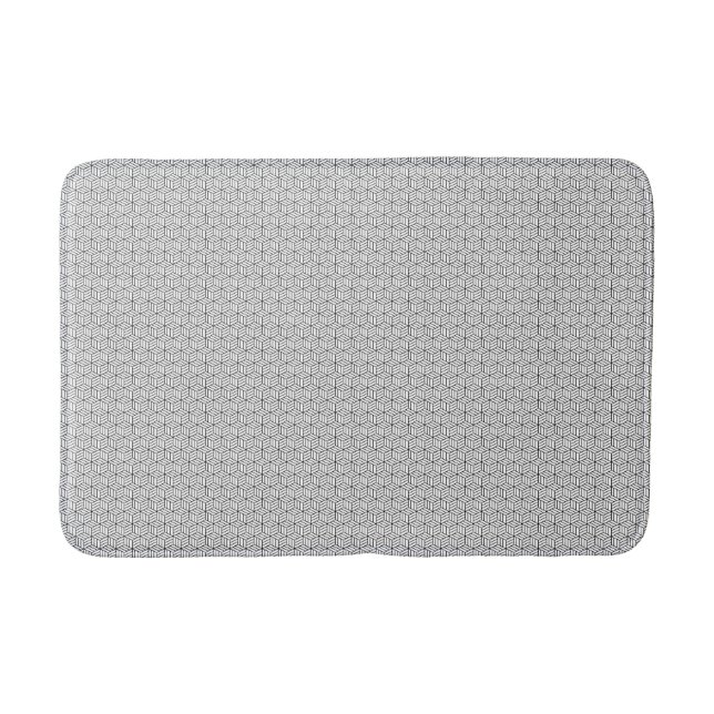 Modern Geometric Box Lines Square Black and White  Bath Mat (Front)