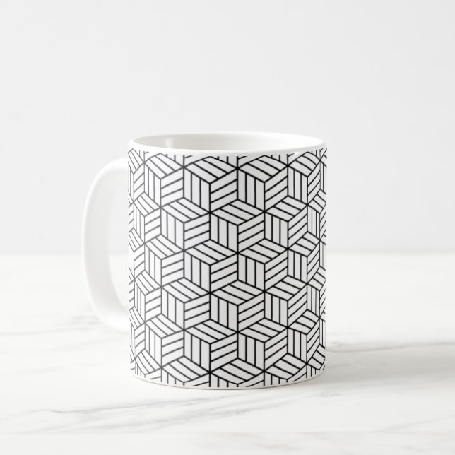 Modern Geometric Box Lines Square Black and White  Coffee Mug (Front Left)