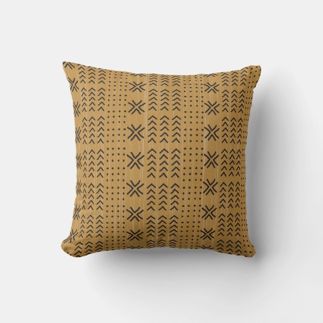 Modern Geometric Brown Mudcloth African Pattern Throw Pillow (Front)