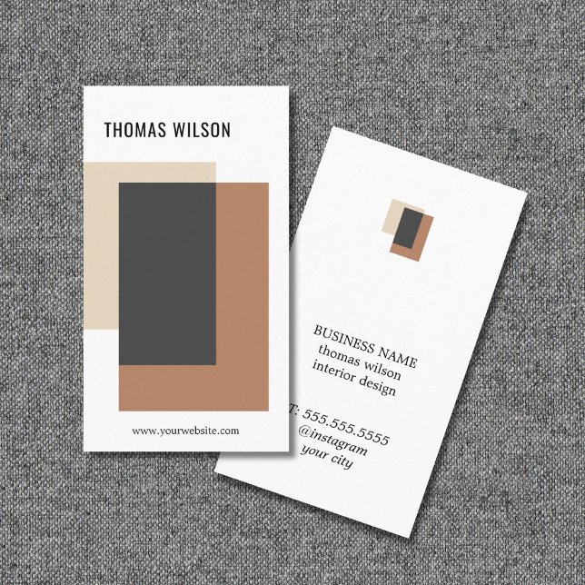 Modern Geometric Brown White Grey InteriorDesigner Business Card (Creator Uploaded)