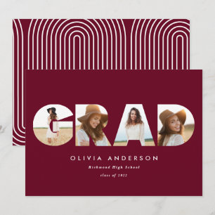 Modern geometric burgundy multi photo graduation