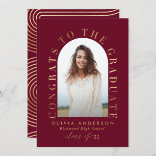 Modern geometric burgundy photo arch graduation