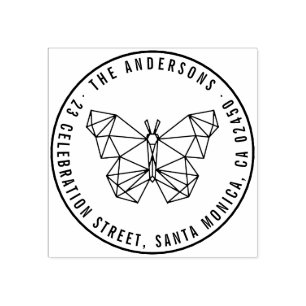 Modern Geometric Butterfly Name & Return Address Rubber Stamp