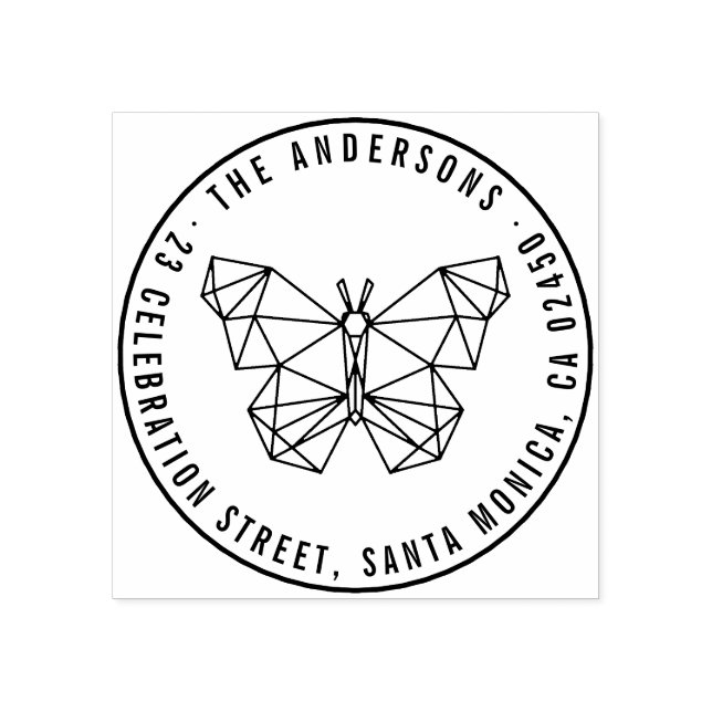Modern Geometric Butterfly Name & Return Address Rubber Stamp (Imprint)
