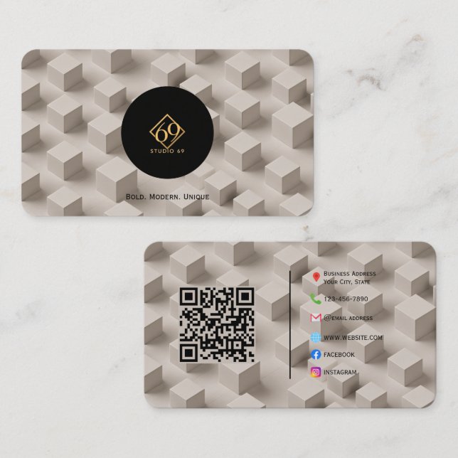 Modern Geometric Calling Card with Custom Logo&QR (Front/Back)