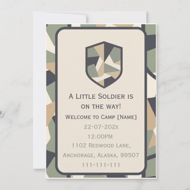 Modern Geometric Camo Military Invitation (Front)