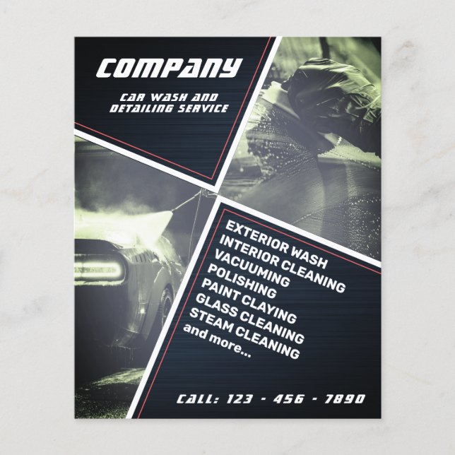 Modern geometric car wash and detail flyer (Front)