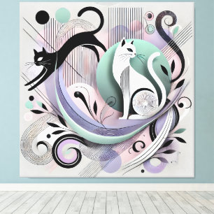 Modern Geometric Cats – Abstract Canvas Art