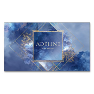 Modern Geometric Celestial Blue Watercolor Magnetic Business Card