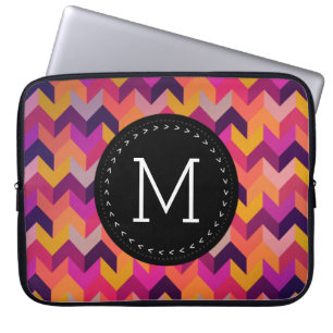 Modern Geometric Chevron Black Monogram Laptop Sleeve
