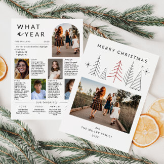 Modern Geometric Christmas Photo Year In Review Holiday Card