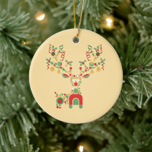 Modern Geometric Christmas Reindeer Festive Ceramic Ornament