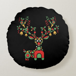 Modern Geometric Christmas Reindeer Festive Round Pillow