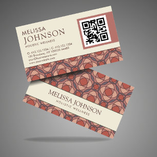 Modern Geometric Cinnamon Marsala Business Card QR